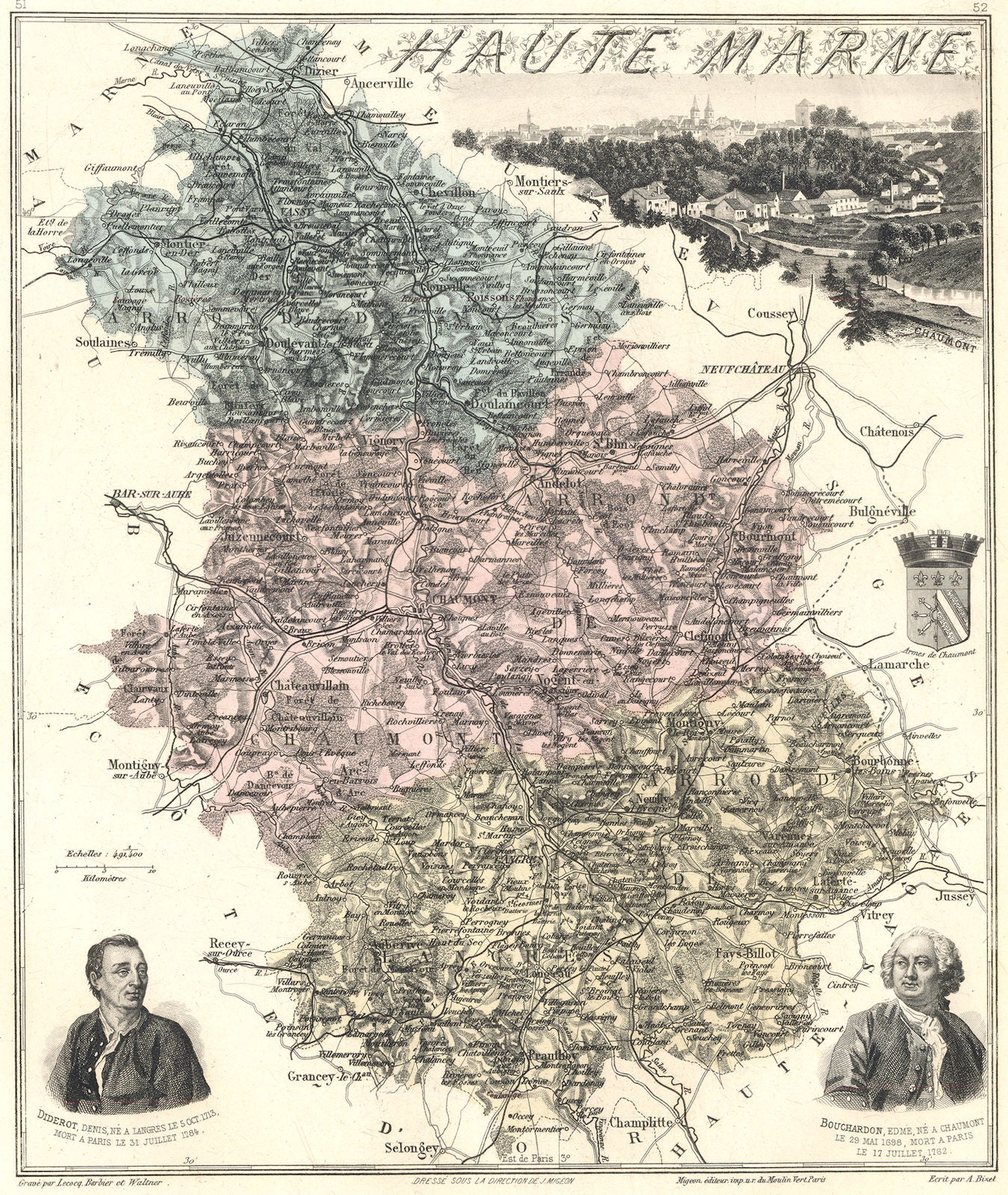 HAUTE-MARNE. Haute-Marne département.  Chaumont vignette. Vuillemin 1903 map